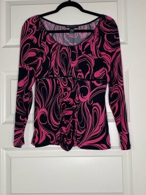 INC y2k Black & Hot Pink Swirl Long-Sleeve Scoop Neck Top